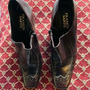 Franco Sarto dark brown faux leather ankle booties with side zipper